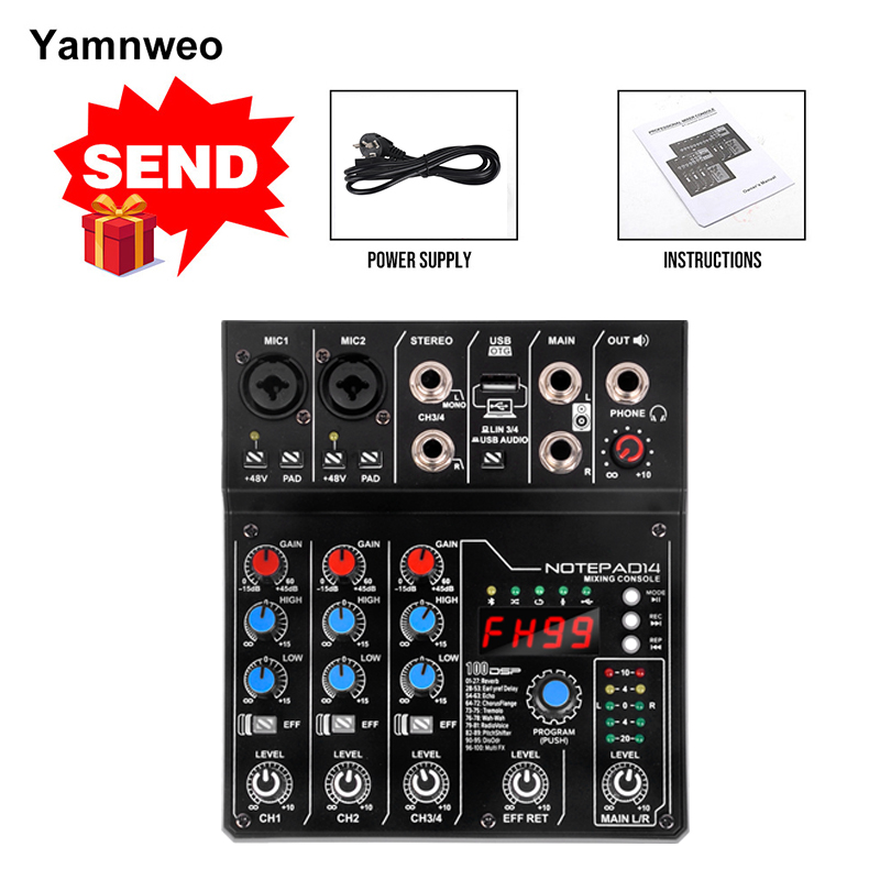 Audio Mixer 4 Channel - AD14 Professional Audio Mixer Sound Board