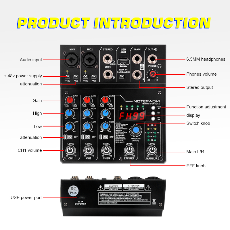 AD14 Professional Audio Mixer  - đánh giá và giá Audio Mixer 4 Channel